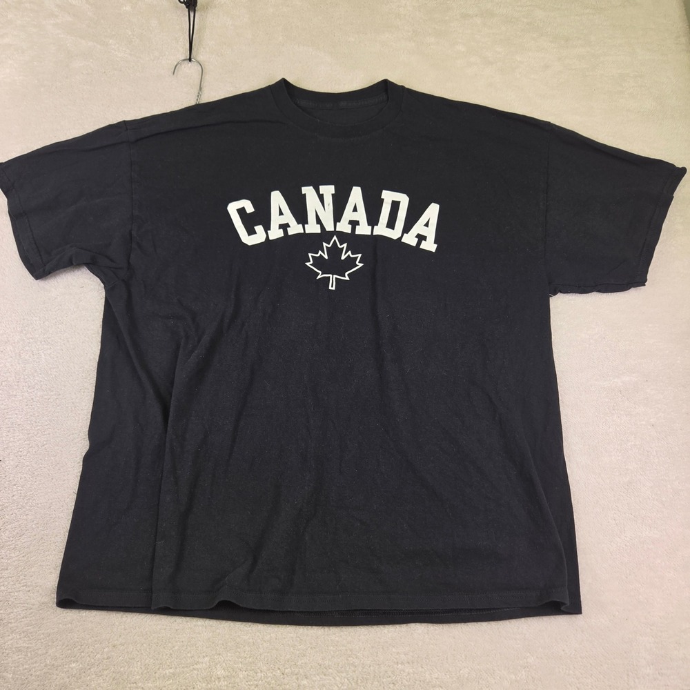 Canada Souvenir Graphic T-Shirt Black Short Sleeve Maple Leaf Tee Mens XL